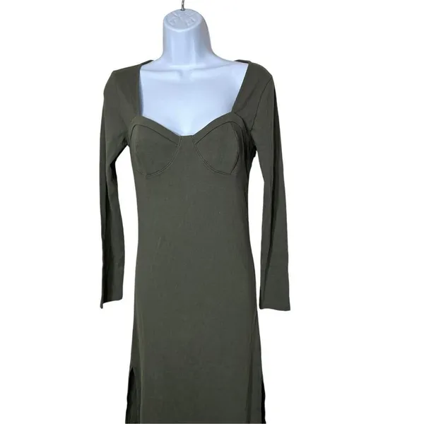Aerie Green Ribbed Long Sleeve Midi Dress Size Small - Image 2