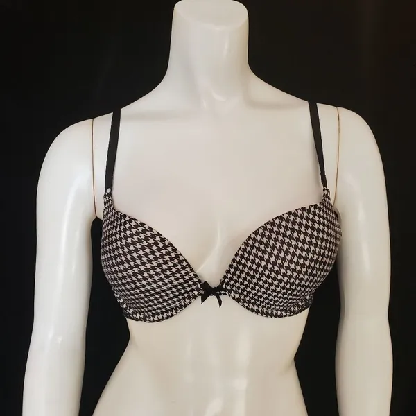Victoria's Secret Push-Up Black & White Houndstooth & Floral Bra (32C) - Image 2