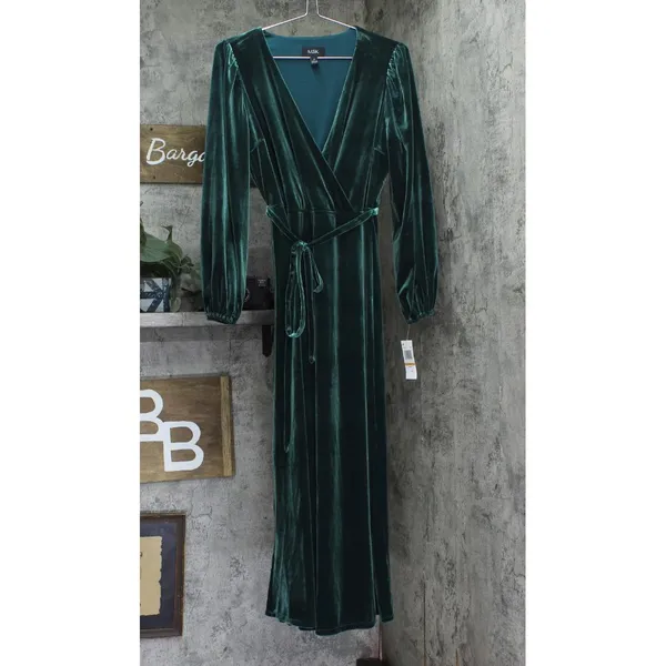 NWT MSK Womens Belted Velvet Long Sleeve V Neck Stretch Dress Emerald Green S - Image 3