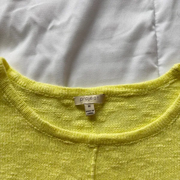 Project Neon Yellow Linen Cotton Blend Knit Sweater Womens Medium Luxury Beachy - Image 2