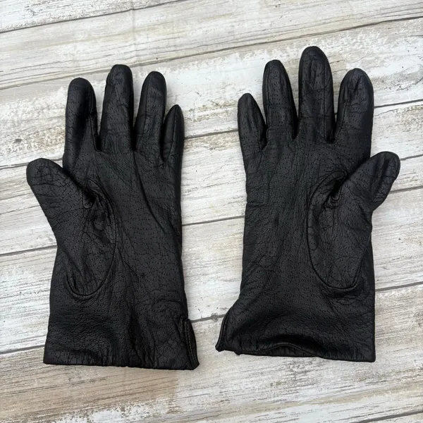 VTG Fownes Leather Gloves Sz 6.5 Black Acrylic Lined Winter Driving Preppy‎ - Image 2