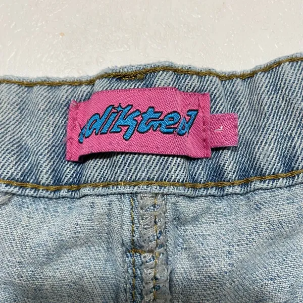 Edikted Size L Light Wash Denim Shorts Pink Bow Y2K Coquette Cutoff - Image 5