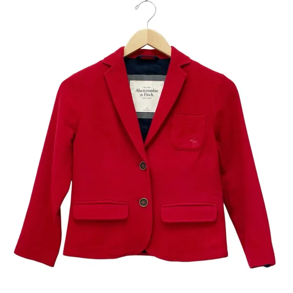 Abercrombie & Fitch Cropped Red Blazer Size XS Wool Blend 2 Button Jacket Preppy - Image 2
