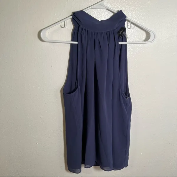 1.State‎ Women's Size Small Sleeveless High Neck Blouse Chiffon Deep Cobalt Blue - Image 2