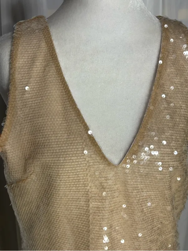 🆕 A New Day Womens Champagne Sequin V-Neck Mini Dress Size XS - Image 7