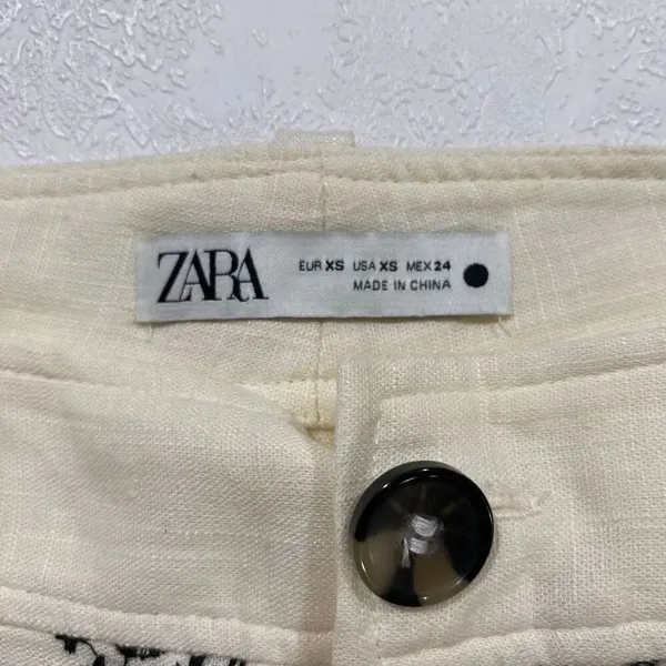 Zara Cream Embroidered Wide Leg Pants XS Boho Linen Blend - Image 3