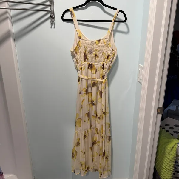Simply Vera Wang Floral‎ Maxi Dress Yellow Cream Sleeveless Smocked Back S - Image 5