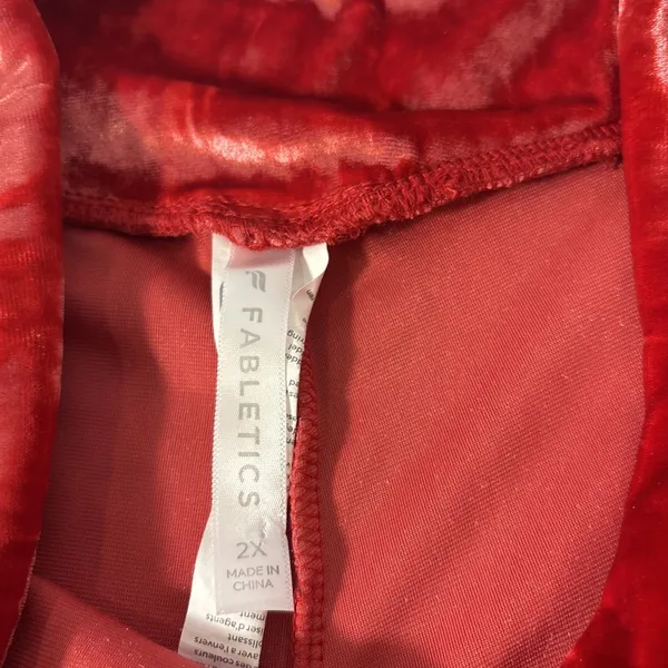 Fabletics High Waisted 2XL Strawberry Red Crushed Velour‎ Crossover Leggings Y2K - Image 3