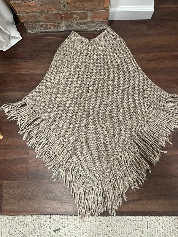 Handmade WoolBlend Elegant Poncho Tan Size M - Image 5