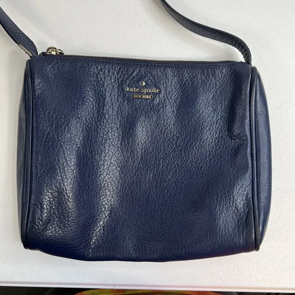 Kate Spade Lombard Street Cayli Crossbody Bag Navy Pebbled‎ Leather Purse READ - Image 3