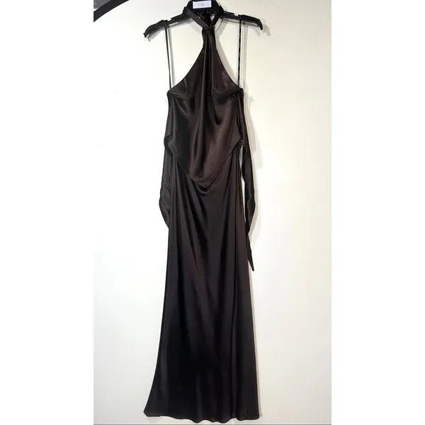 Retrofête Ester Brown Satin Tie Back Sheath Formal Dress, Prom Wedding Large - Image 4