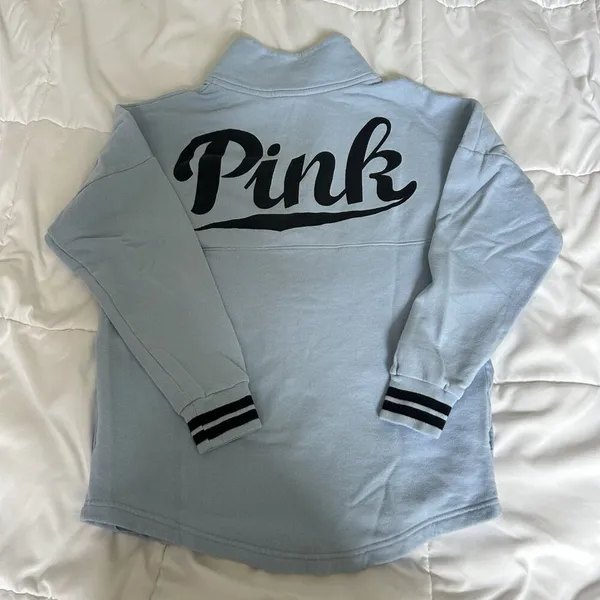 VS Victorias Secret Pink 1/4 Button Up Pullover Sweatshirt‎ Light Blue Womens XS - Image 7