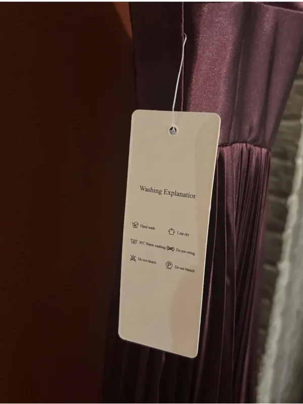 Women's Satin Pleated Maxi Dress in Wine - Image 2