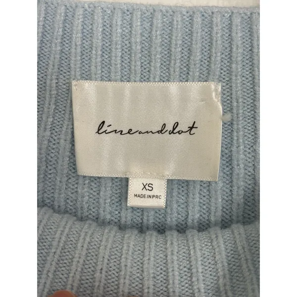 Revolve Line & Dot Light Blue Rib Knit Balloon Sleeve Mock Neck Sweater XS Minimalist - Image 3