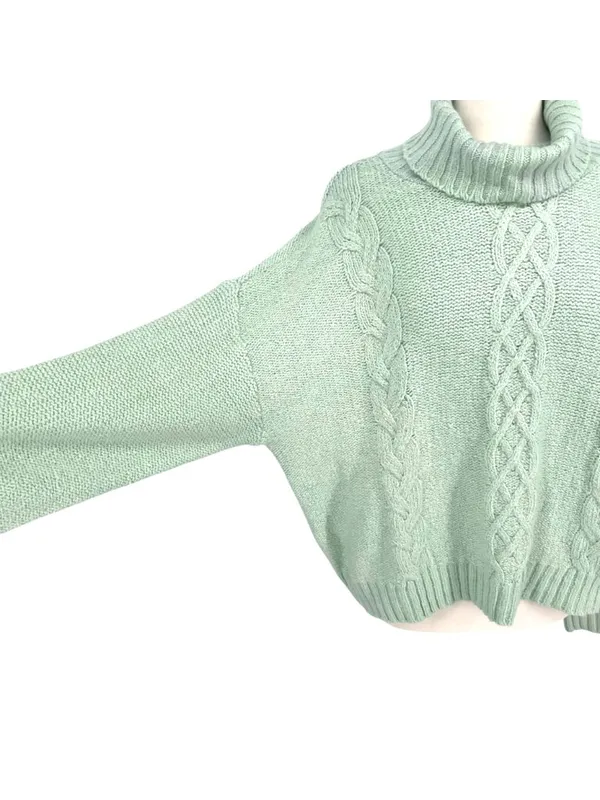BP Chenille Cable Knit Turtleneck Sweater Green Soft Girl Cottagecore Large NWT - Image 4