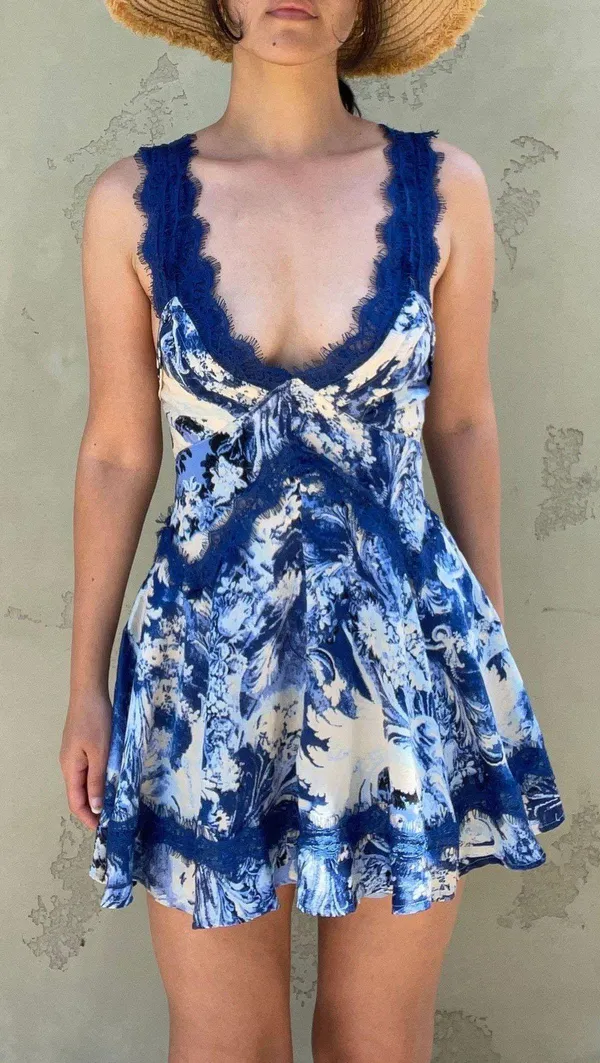 low back lace coastal granddaughter blue beach beachy summer print dress - Image 6