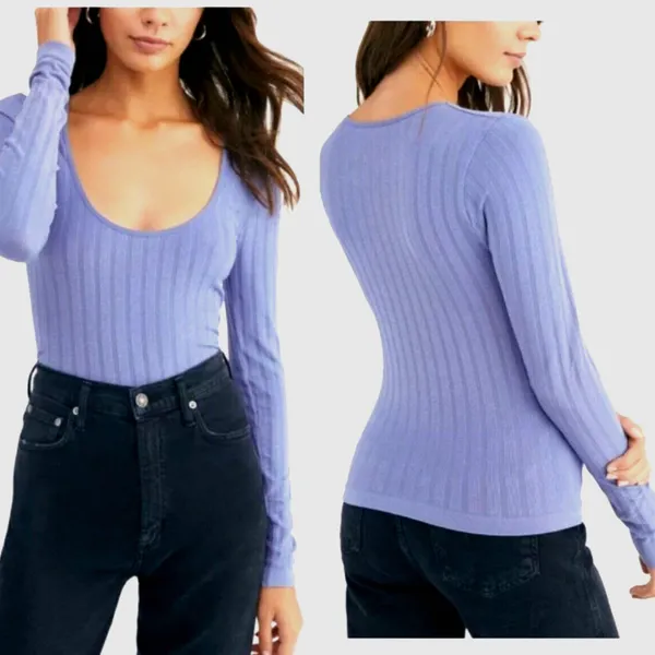 Free People Lucky You Layering Scoop Neck Top Blue M/L - Image 2