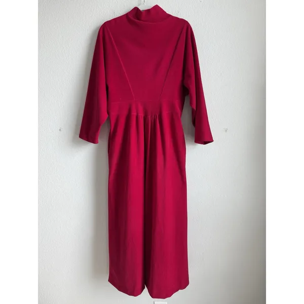 Vtg Vanity Fair Velour Maxi Robe Gown Red Gold Embroidered Zip Housecoat Large - Image 4