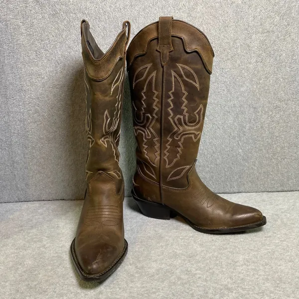 Zara Western Cowboy Boots Women's Size‎ 36 Brown Embroidered Leather Tall EUC - Image 2