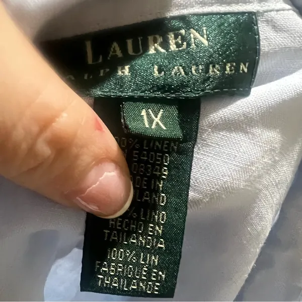 Lauren Ralph Lauren light blue linen short sleeve blouse - Image 5
