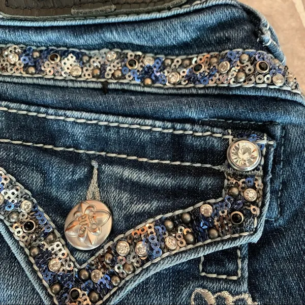 Miss Me Mid-Rise Straight Jeans Sequins 24x33” Bling Rhinestone Western - Image 7