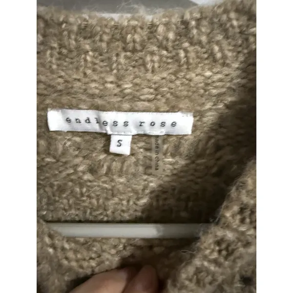 Endless Rose Sweater Size S Beige Oatmeal Crew Neck Chunky‎ Knit Pullover - Image 5