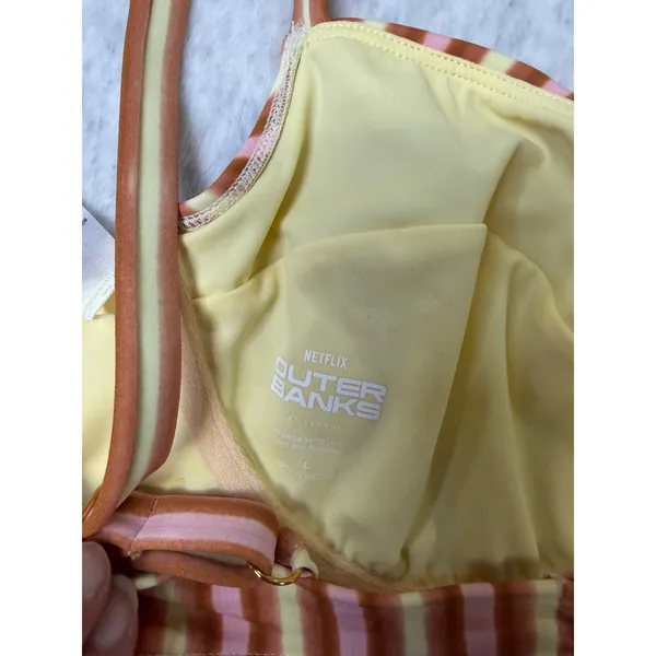 PacSun Netflix Outer Banks Striped Underwire Bikini Top Pink Orange‎ L 0669-089 - Image 6