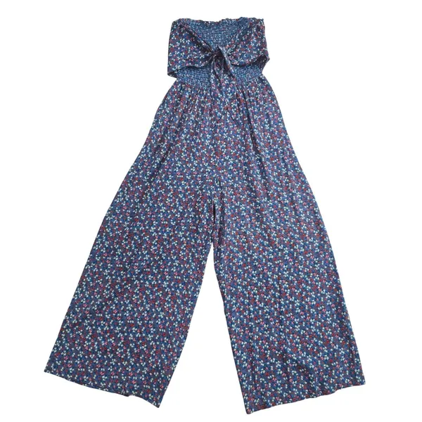 Patrons of Peace 20G Blue Floral Smocked Wide‎ Leg Jumpsuit Women's Size M - Image 2
