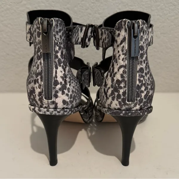 Vince Camuto Frenton Starlight Snake Print Cage Sandals Pewter Gray White 9 - Image 4