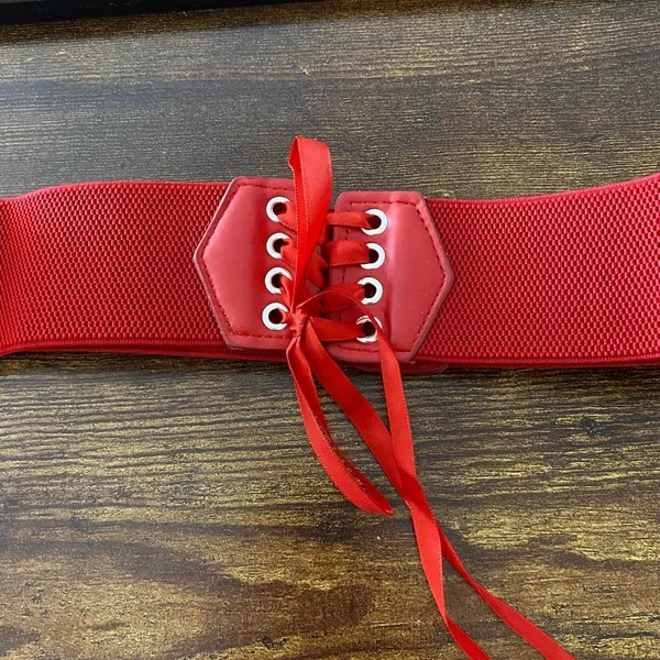 Red Y2K Lace Up Corset Stretchy Wide Waist Belt, Fits Up to 40 Inches, X7GA1309 - Image 5