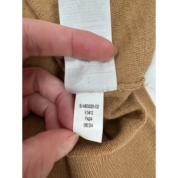 Banana Republic 100%‎ Wool Sweater Women Small Tan Collared V Neck Lightweight - Image 5