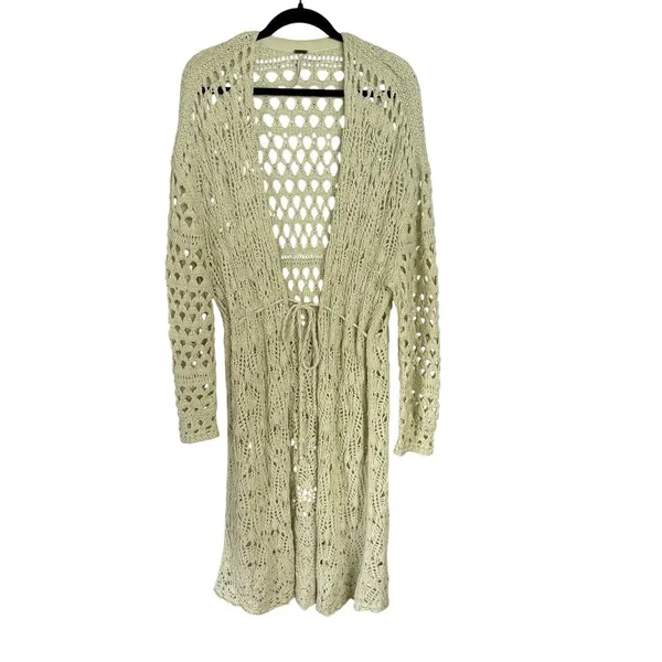 Free People Green Open Knit Long Beach Boho Resortwear Vacation Cardigan Large - Image 2