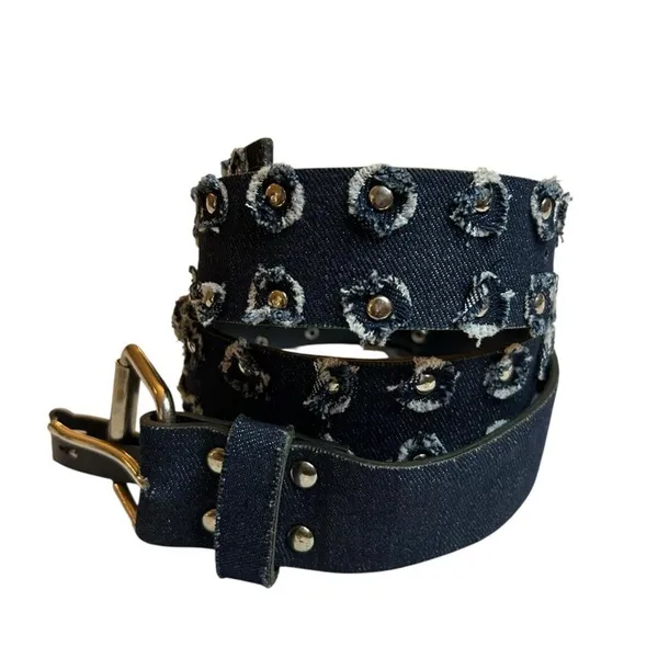 Denim Belt Y2K Distressed Studded 90s Indie Sleaze Western Jean Buckle Bunny 43" - Image 3