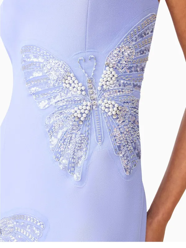 Elliatt Strapless Lilac Column Gown with Crystal Butterfly Appliqués - Image 3