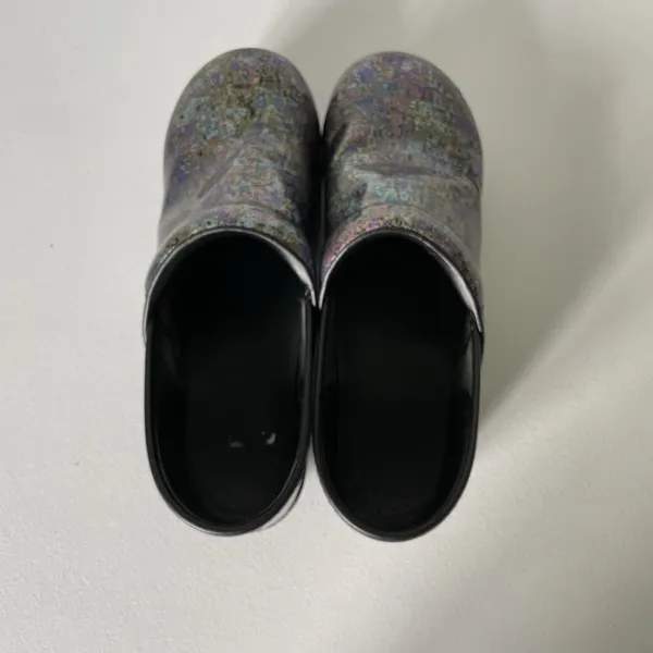 Dansko Slip-On Clogs Shiny Purple Blue Pattern Medical Nurse Women's Size 40 - Image 5