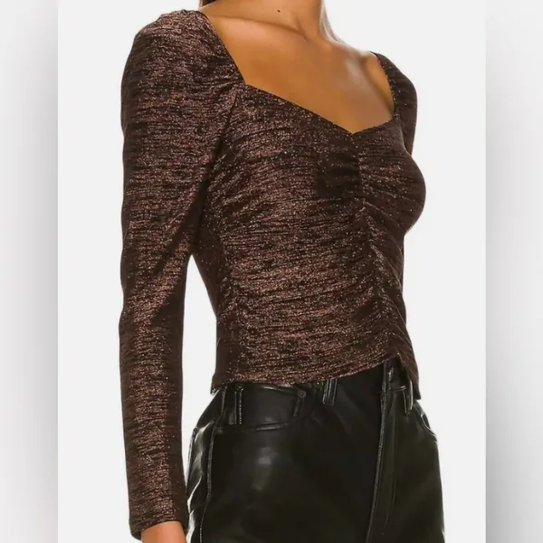 MINKPINK Imane Ruched Top - NWT - Size S Puff Sleeve Metallic Cropped Blouse - Image 2