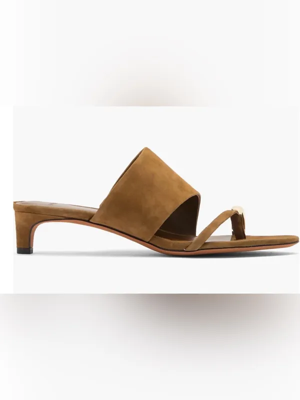 Vince Suede Open-Toe Mule in Cognac with Gold Accent Size 5.5 - Image 2