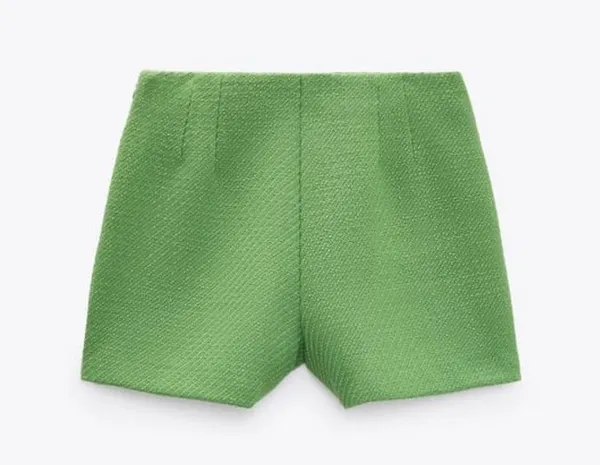 Zara Tweed Weave Structured High Waist Shorts Green Size S New - Image 11