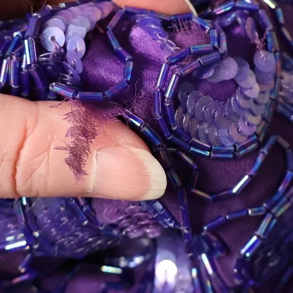 Vintage 80s Beaded Silk Gown Womens Size S Purple Sequin Formal Wedding FLAWS - Image 13