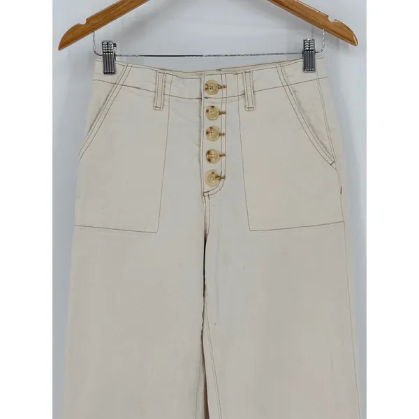 Tribal Jeans‎ Brooke High Rise Wide Leg Crop Pants Button Fly Size 2 Cream Ecru - Image 5