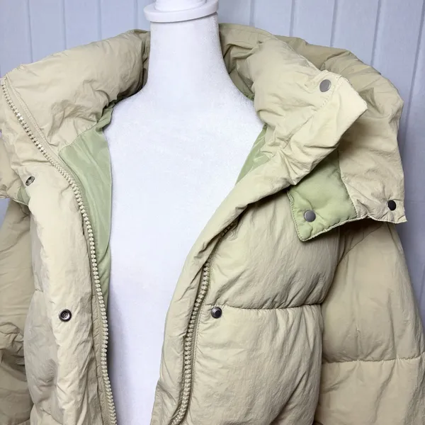 Zara Light Beige Puffer‎ Jacket Full Zip Water Repellent Oversize Size M - Image 3