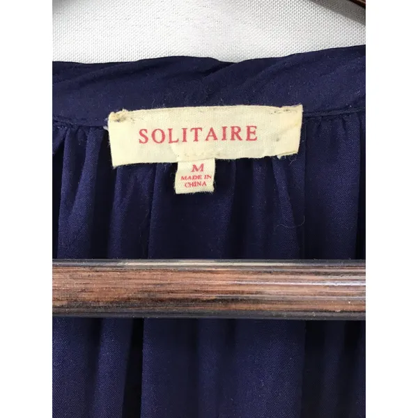 Women’s Solitaire Navy Long Sleeve Floral Embroidered Tunic Top Size Medium - Image 3