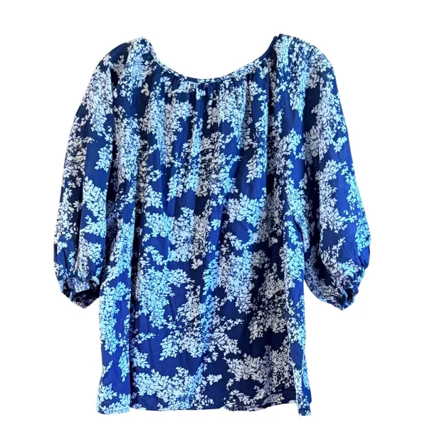 Abercrombie Fitch Size Xl Women Jade Blue White Floral Print 3/4 Sleeve‎ Boho - Image 4