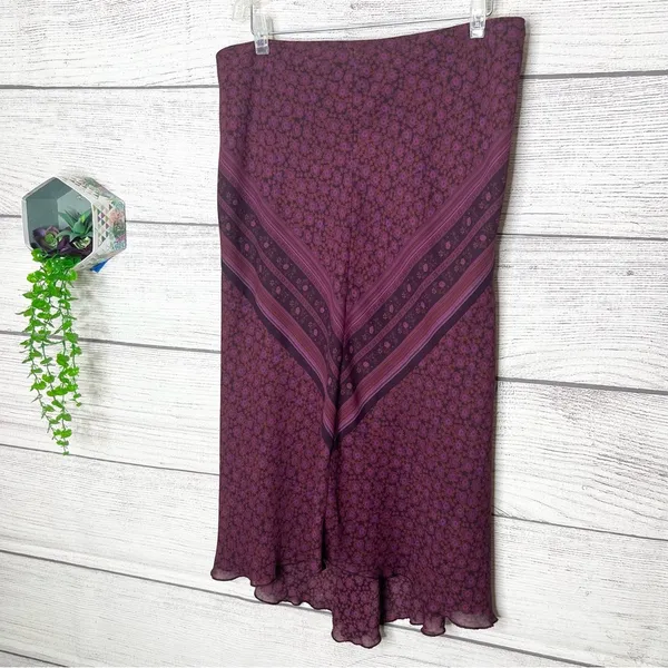 Vintage Express Burgundy Purple Boho Floral Bandana Skirt Size Large - Image 7