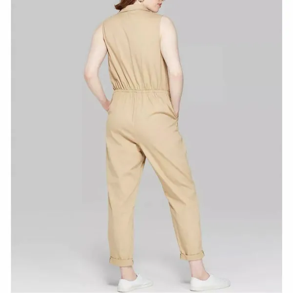 Wild Fable Sleeveless V-Neck Button-Front Utility‎ Jumpsuit Large NWT - Image 2