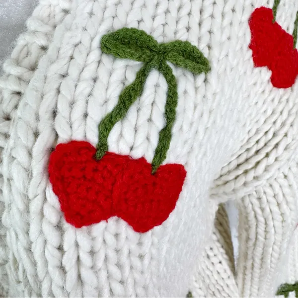 Forever 21 Cherry Chunky Knit Cardigan Sweater Size XS Women 9/10 KIDS - Image 4