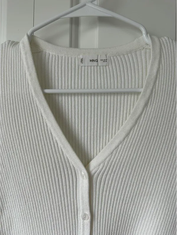 Mango Cotton Blend Button Knit Cardigan Mili Off White Size Medium - Image 3