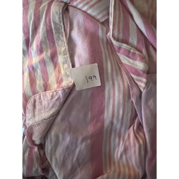 Victoria's Secret Women's Medium Short Pajama Shirt Stripe Pink Cotton Bottom Up - Image 7