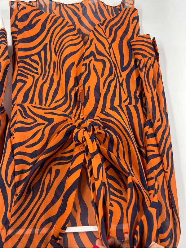 Bar‎ III Zola Zebra Tie Front High Low Blouse XS NWT Desert Mood - Image 6