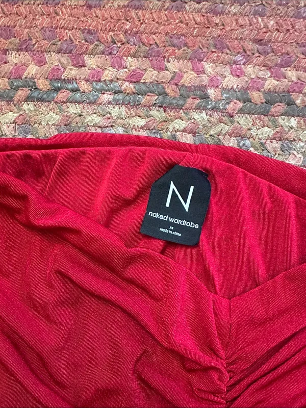 naked wardrobe red ruched stretch mini skirt - Image 2